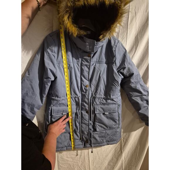 Grace Karin Womens Jacket Winter Coat Fleece Lined Hood Faux Fur Trim Blue XL - Picture 7 of 9